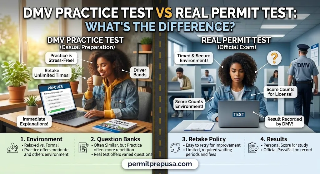 DMV Practice Test vs Real Permit Test: What's the Difference?